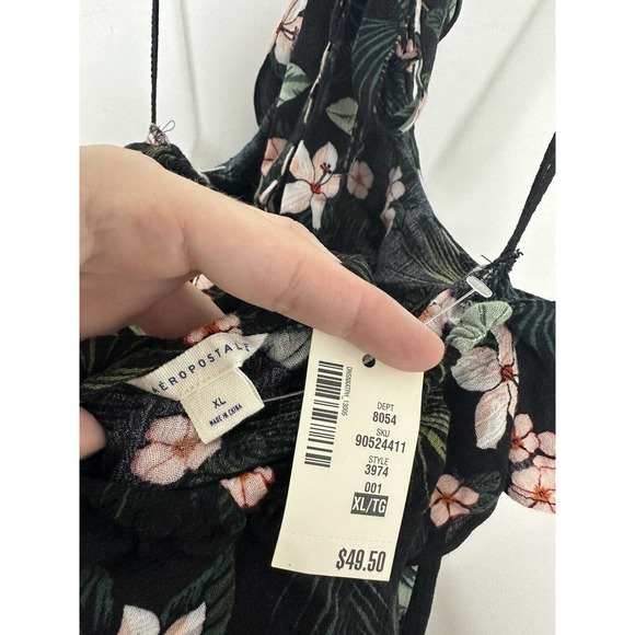 aeropostale womens Floral Black Tropical Halter Ruffle Romper Size XL NWT - Picture 7 of 7